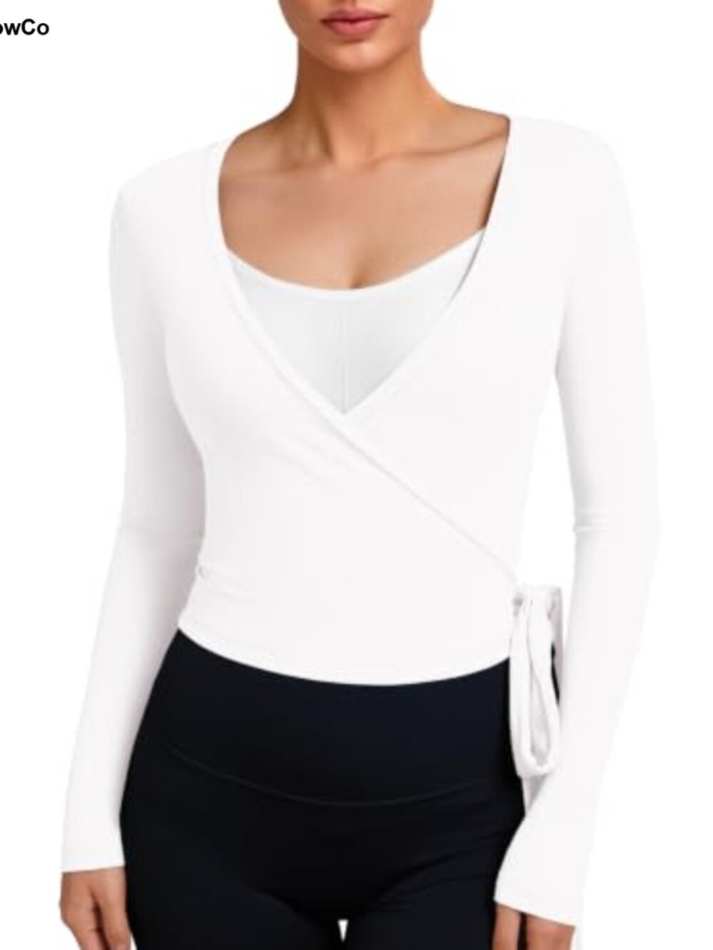 Pilates Wrap Top Nylon Spandex Crop Tie Yoga Shirt Long Sleeve